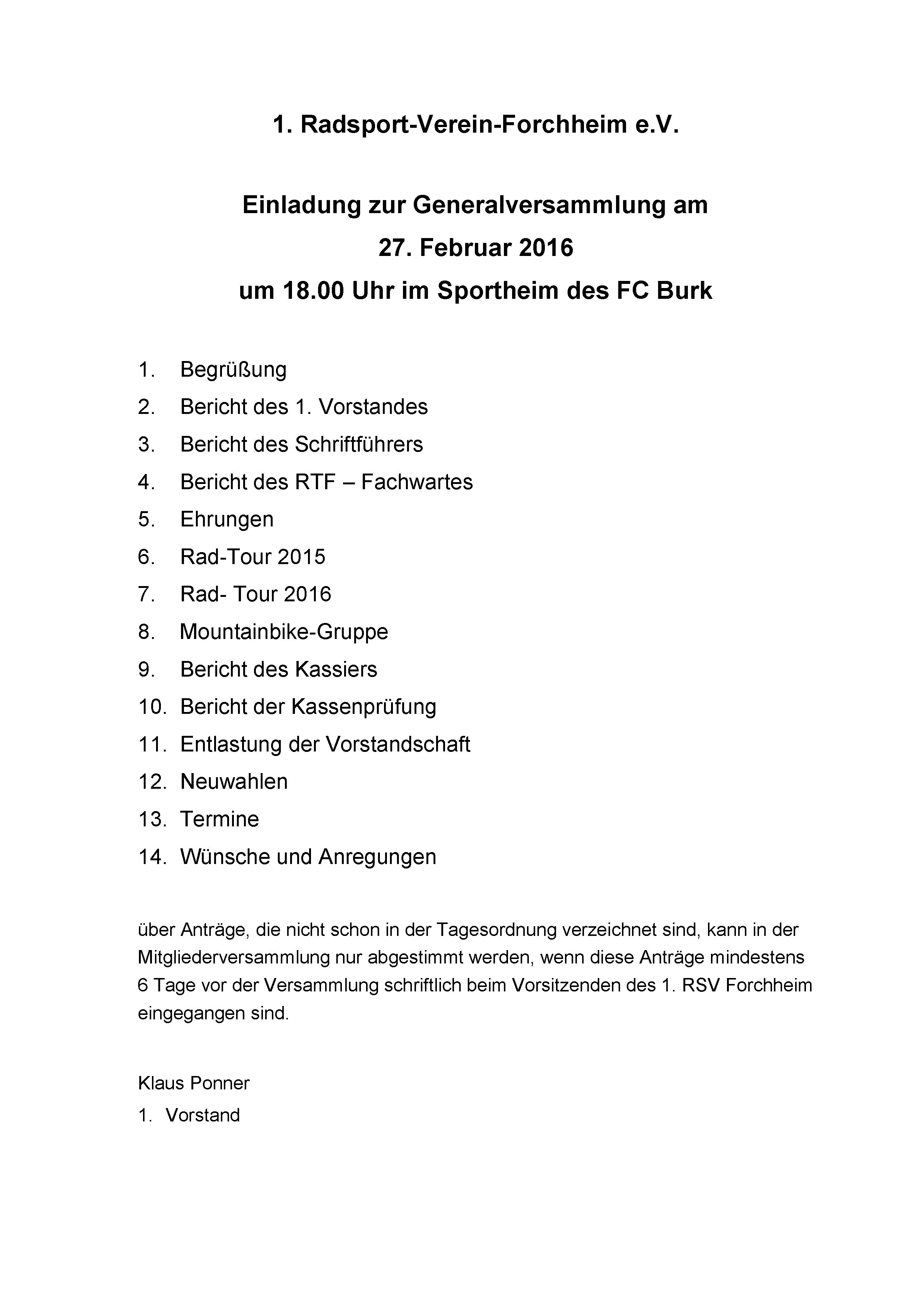Einladung Generalversammlung 2016