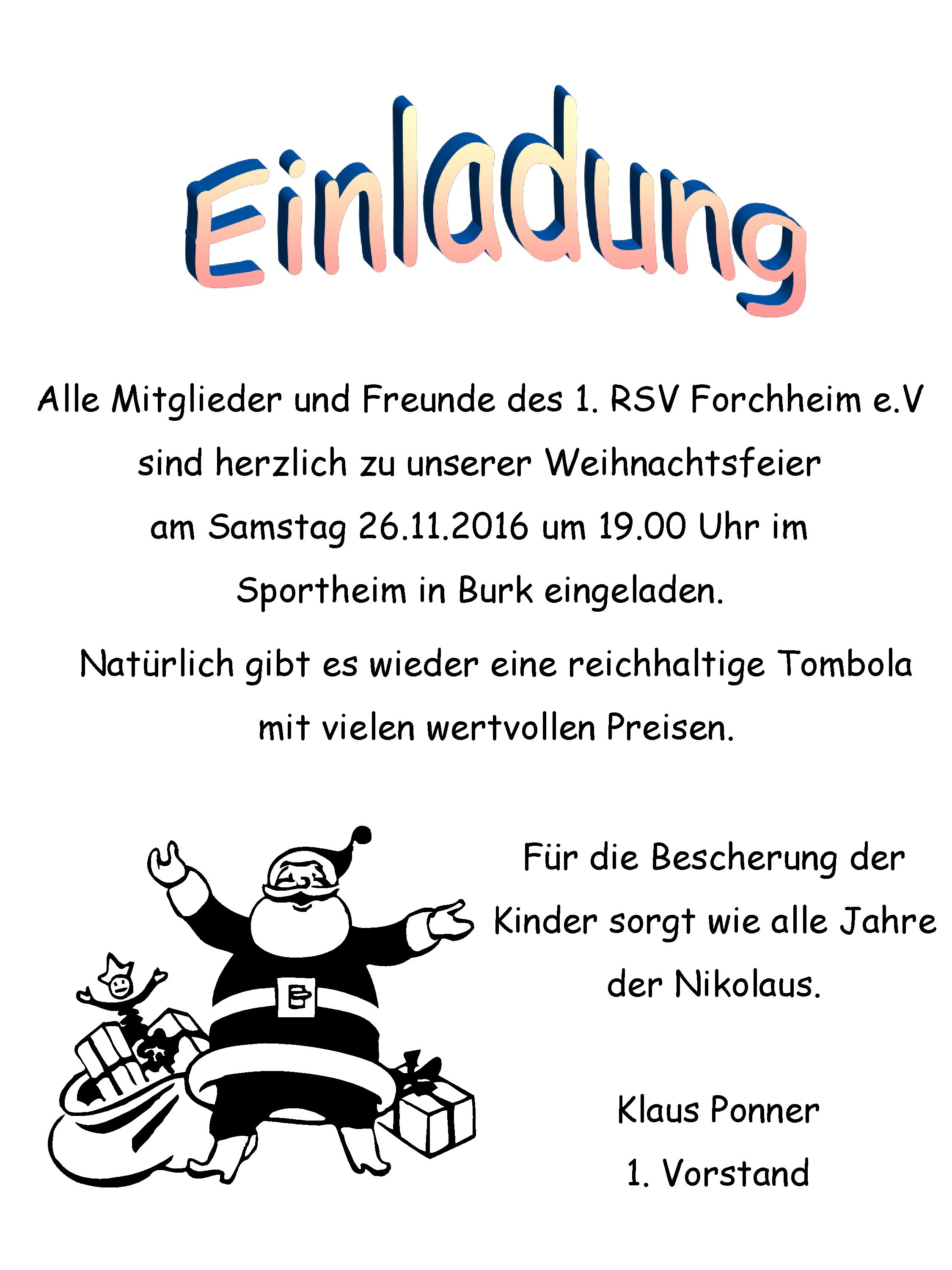 Einladung zur Weihnachtsfeier 2016