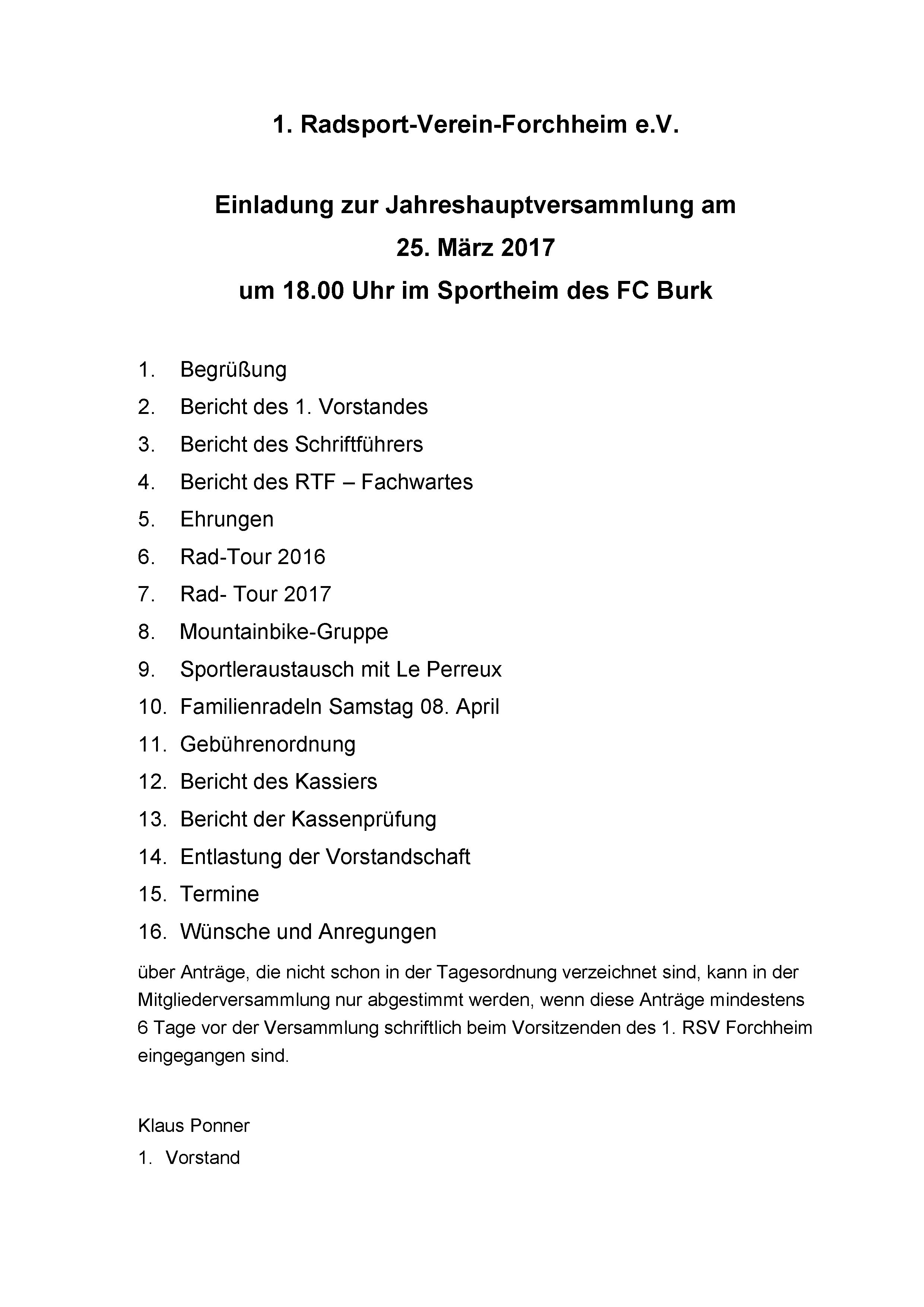 Einladung Jahreshauptversammlung 2017